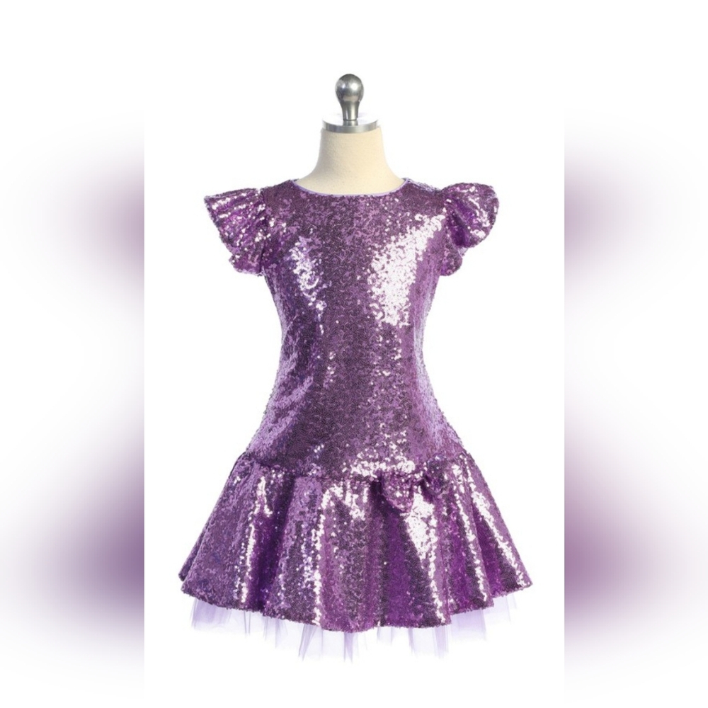 SEQUIN RUFFLE SLEEVE TUTU GIRLS DRESS